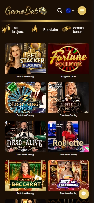 Connexion à BetGemo et Jouer Croupier en Direct Jeux