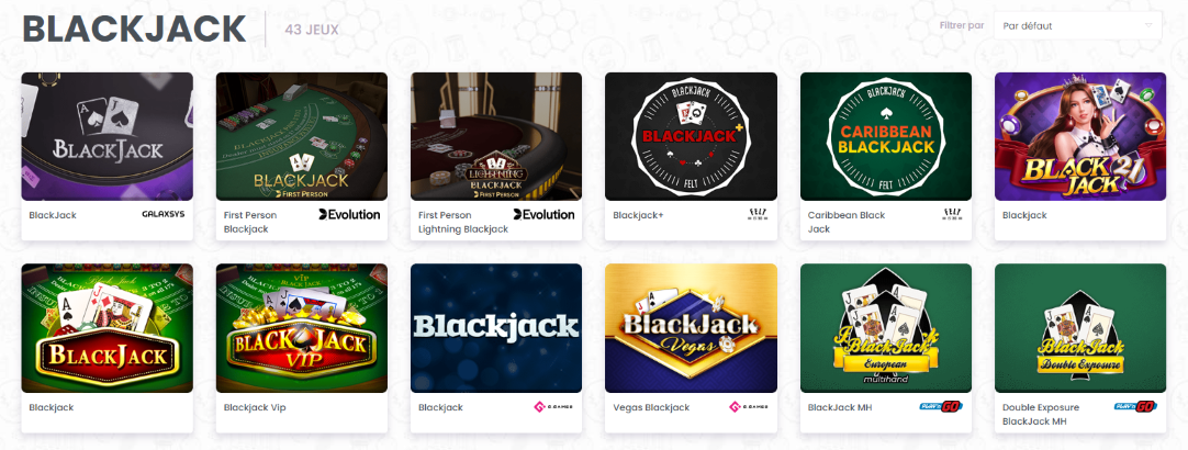 Jeux de BlackJack dans les Casinos sur le Net Français